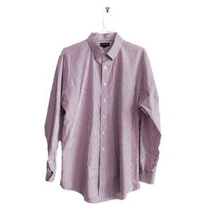 Lands' End Mens Casual Button Down Shirt Long Sleeve Pinstripes Burgundy Sz 17.5